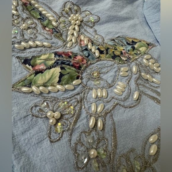 Jane Ashley VTG Beaded & Embroidered 100% Cotton Button Down Grannycore Medium - Picture 6 of 16